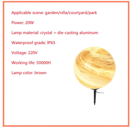 Solar lawn lamp in garden setting showing waterproof construction and LED illumination