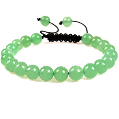Women's flat knot braided healing bracelet hand-woven with natural gemstone beads in geometric pattern
