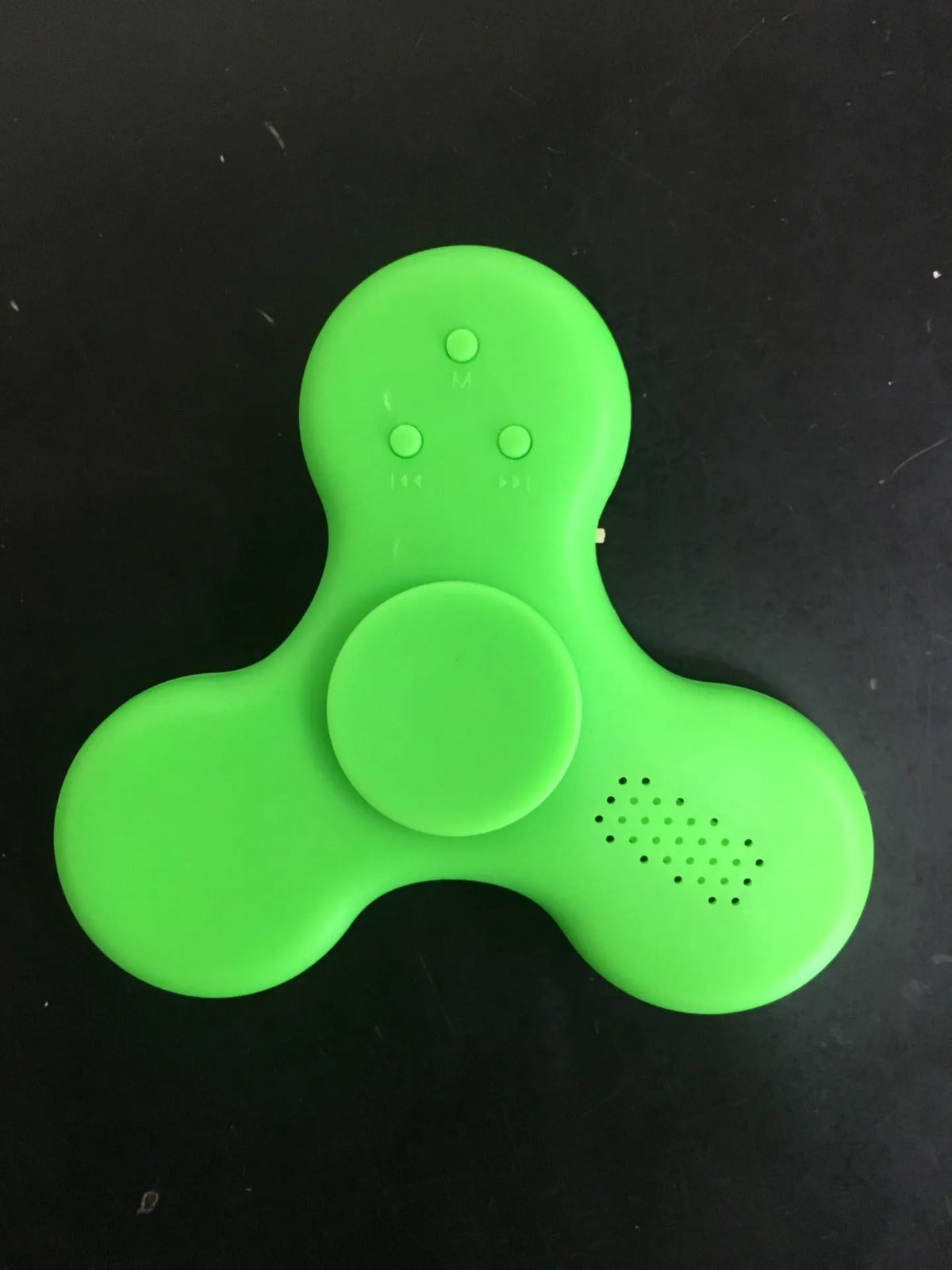 Square Bluetooth speaker music fidget spinner MP3 player in blue, showing button controls and compact design.