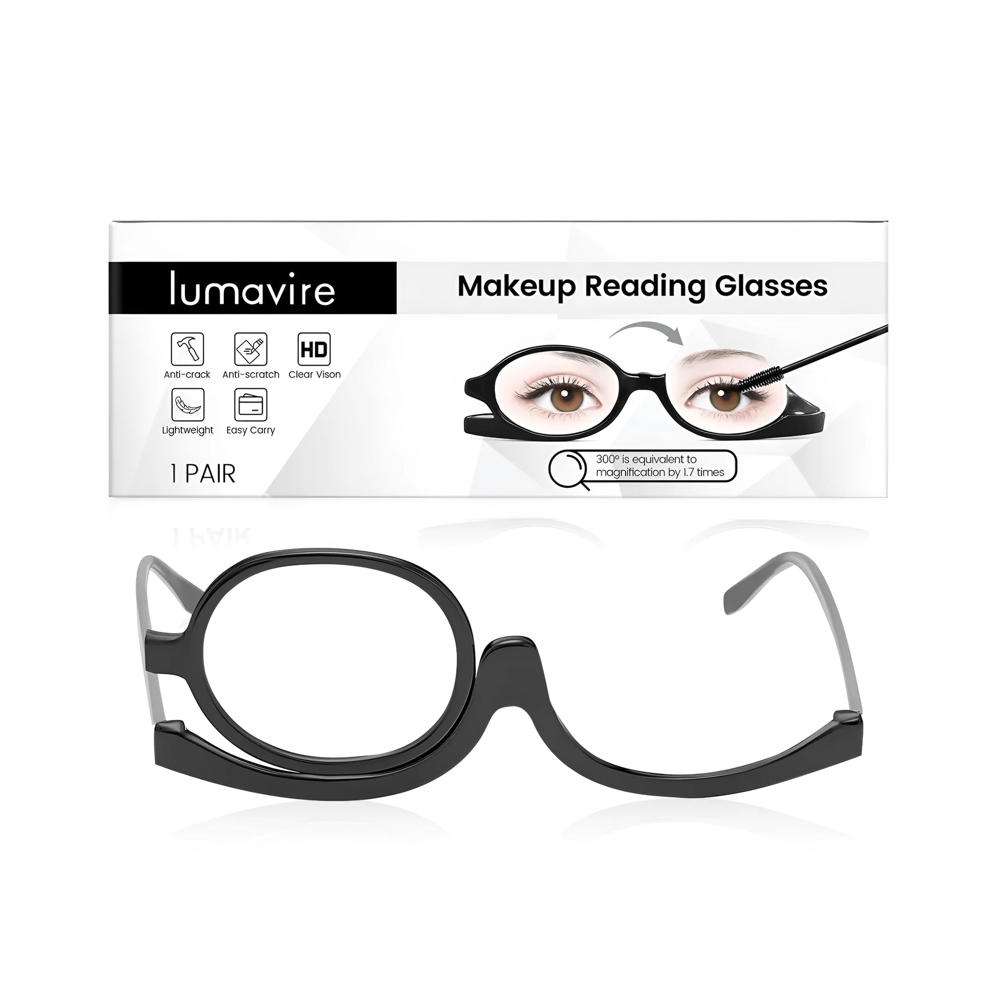 Makeup presbyopia glasses with polycarbonate frame and acrylic magnification lenses