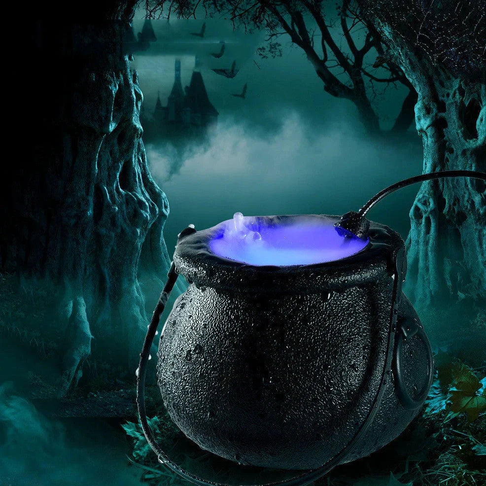 Compact 12-LED ultrasonic mist maker in ABS plastic, producing fog for Halloween fountains, 13x13x11cm size with colour lights