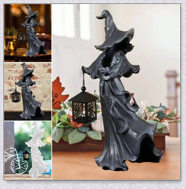 Witch With Lantern Decoration - A premium resin figurine that casts a mesmerising glow, adding enchantment to any space.