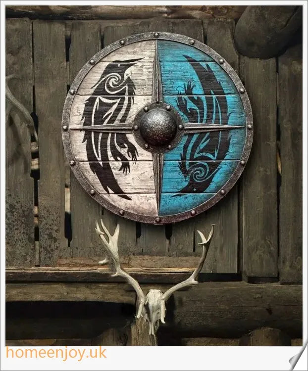 Eivor Valhalla Raven War Pattern Viking Shield - Handcrafted with Authentic Battle-Worn Design and Raven Motif