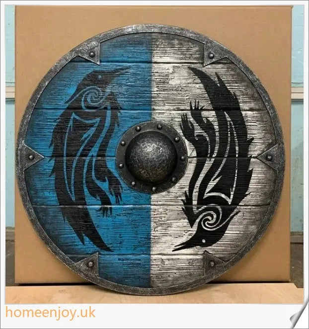 Eivor Valhalla Raven War Pattern Viking Shield - Handcrafted with Authentic Battle-Worn Design and Raven Motif