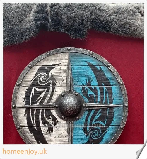 Eivor Valhalla Raven War Pattern Viking Shield - Handcrafted with Authentic Battle-Worn Design and Raven Motif