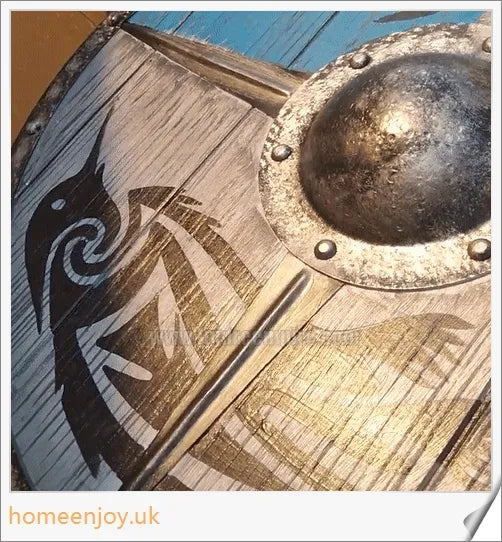 Eivor Valhalla Raven War Pattern Viking Shield - Handcrafted with Authentic Battle-Worn Design and Raven Motif