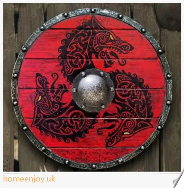 Eivor Valhalla Raven War Pattern Viking Shield - Handcrafted with Authentic Battle-Worn Design and Raven Motif