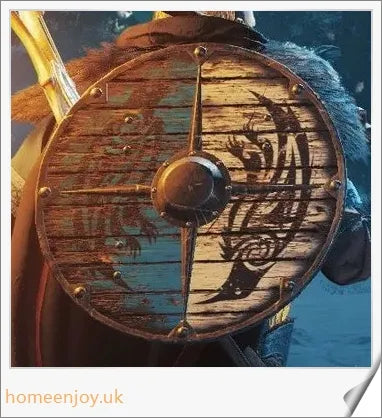 Eivor Valhalla Raven War Pattern Viking Shield - Handcrafted with Authentic Battle-Worn Design and Raven Motif