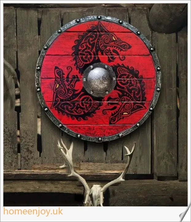 Eivor Valhalla Raven War Pattern Viking Shield - Handcrafted with Authentic Battle-Worn Design and Raven Motif
