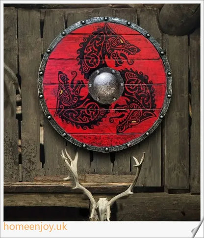 Eivor Valhalla Raven War Pattern Viking Shield - Handcrafted with Authentic Battle-Worn Design and Raven Motif