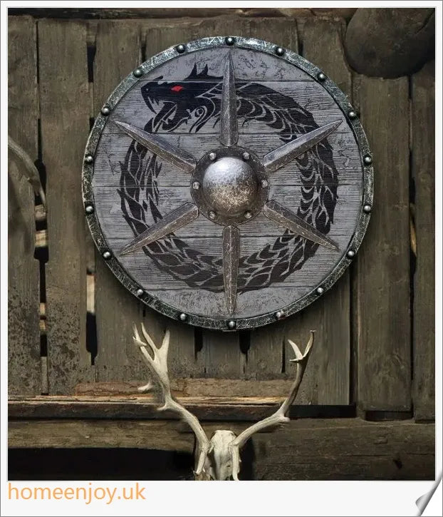 Eivor Valhalla Raven War Pattern Viking Shield - Handcrafted with Authentic Battle-Worn Design and Raven Motif