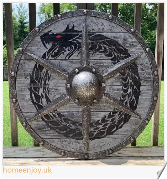 Eivor Valhalla Raven War Pattern Viking Shield - Handcrafted with Authentic Battle-Worn Design and Raven Motif