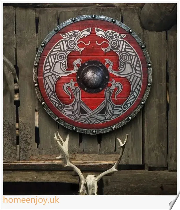 Eivor Valhalla Raven War Pattern Viking Shield - Handcrafted with Authentic Battle-Worn Design and Raven Motif