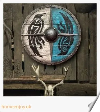 Eivor Valhalla Raven War Pattern Viking Shield - Handcrafted with Authentic Battle-Worn Design and Raven Motif