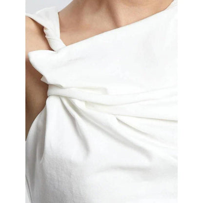 Elegant asymmetric tank top with unique folds, sleeveless high street fashion for the modern British woman
