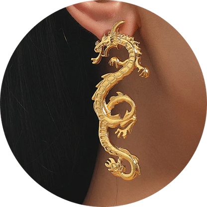 Magnificent golden dragon stud earrings with intricate details and a substantial, comfortable weight