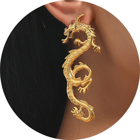 Magnificent golden dragon stud earrings with intricate details and a substantial, comfortable weight