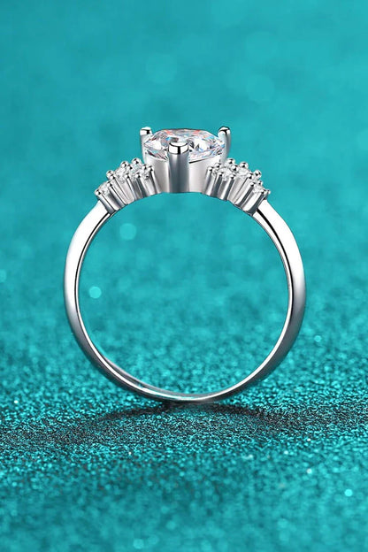 Elegant 1 carat moissanite heart-shaped ring with sterling silver setting and zircon accents