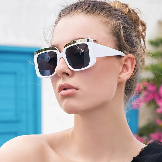Luxury oversized square sunglasses with UV400 protection, featuring a modern hybrid frame design and gradient lenses