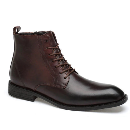 Sophisticated men's high-top business boots in premium British leather with a pointed toe and rubber soles for durability and traction