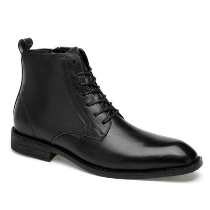 Sophisticated men's high-top business boots in premium British leather with a pointed toe and rubber soles for durability and traction