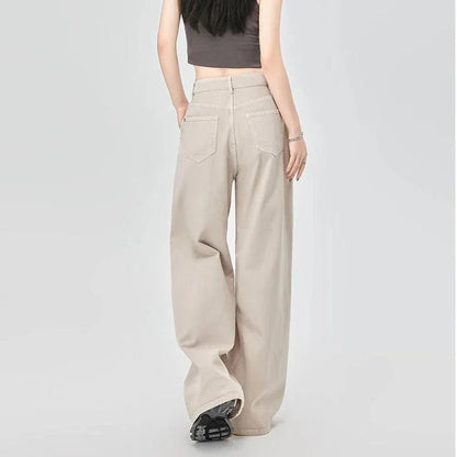 High waist casual straight wide leg jeans with stylish design, light wash finish, and unique details