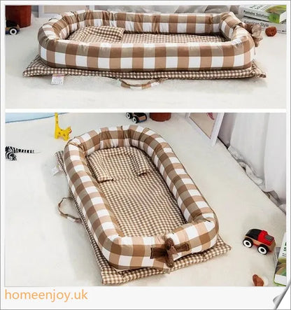 Dismountable Portable Toddler Travel Bed in various colours, featuring a comfortable sleep surface and durable, waterproof design