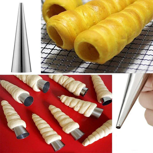 Set of 5 stainless steel croissant baking tubes for making flaky, buttery pastries at home