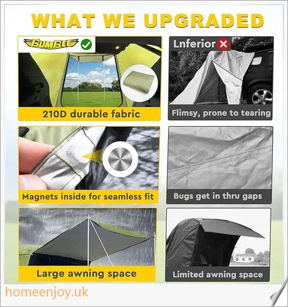 Weatherproof and versatile car trunk extension tent for outdoor adventures, with dual-layer design and secure magnetic fit