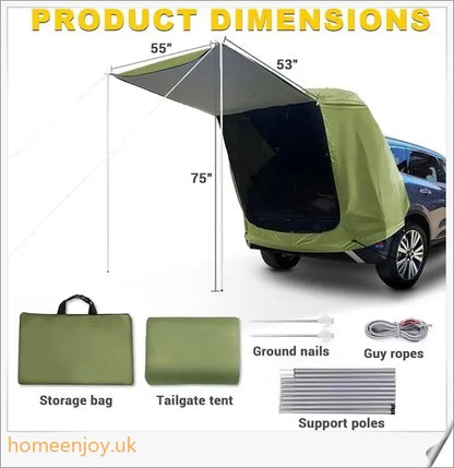 Weatherproof and versatile car trunk extension tent for outdoor adventures, with dual-layer design and secure magnetic fit