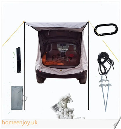 Weatherproof and versatile car trunk extension tent for outdoor adventures, with dual-layer design and secure magnetic fit