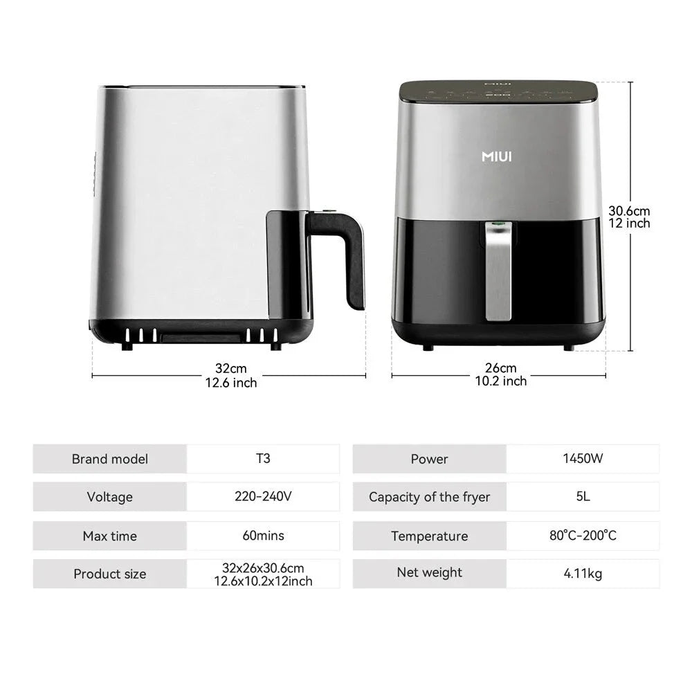 5L family-size air fryer with touch control, nonstick basket, and visible window for healthy and efficient cooking