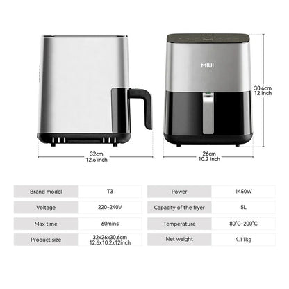 5L family-size air fryer with touch control, nonstick basket, and visible window for healthy and efficient cooking