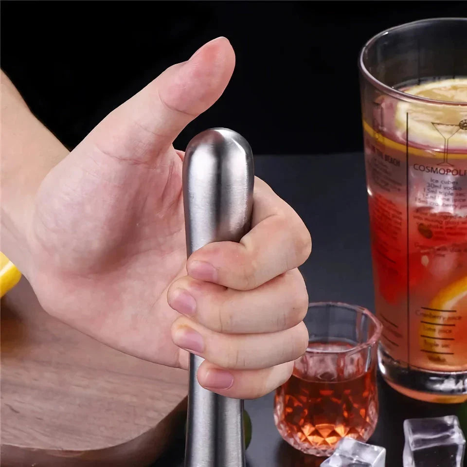Cocktail Shaker Stick Muddler Drink Pusher - Premium stainless steel bar tool with unique lotus leaf design for creating delicious cocktails at home