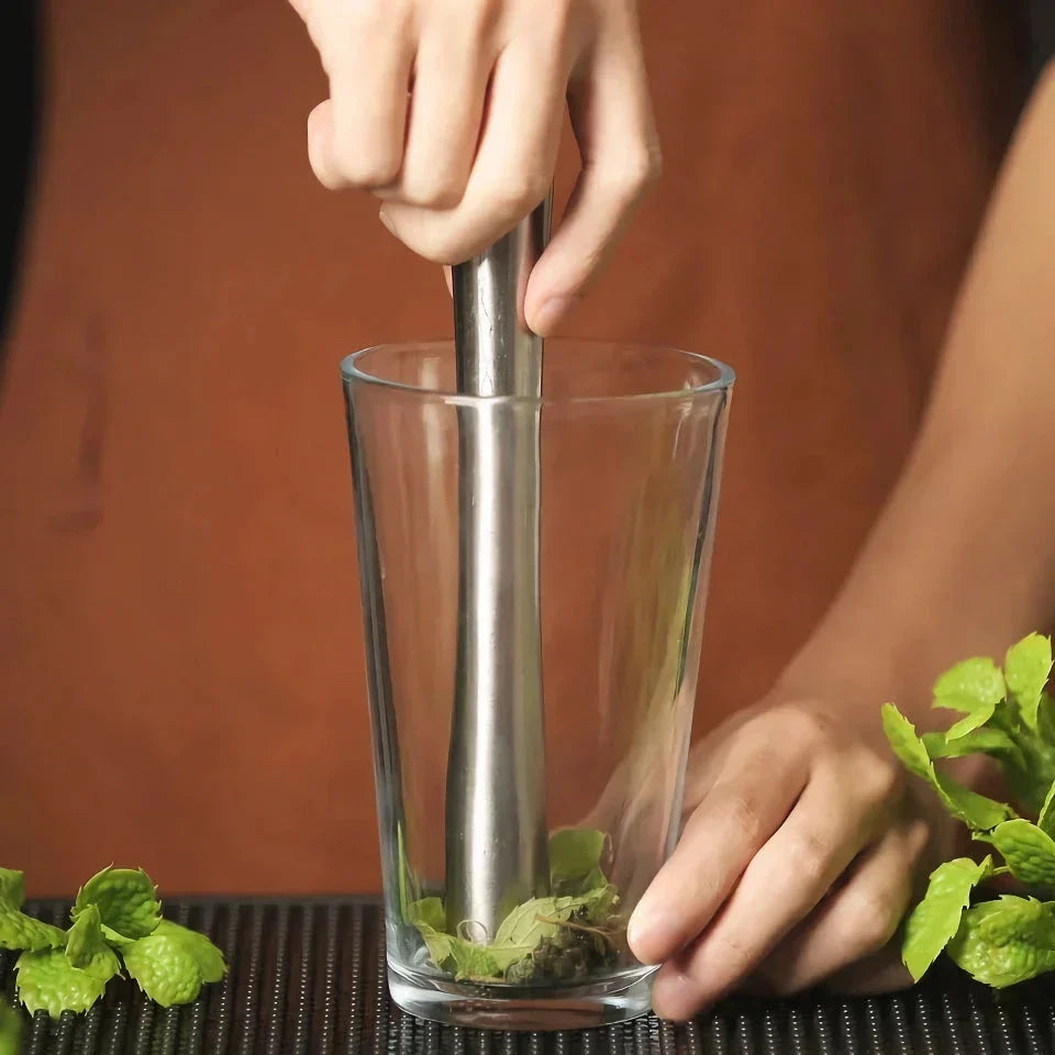 Cocktail Shaker Stick Muddler Drink Pusher - Premium stainless steel bar tool with unique lotus leaf design for creating delicious cocktails at home