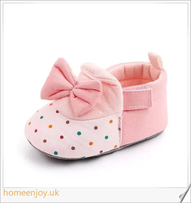 Baby Bowknot Baby Toddler Shoes in various sizes, made of breathable cotton with non-slip soles and Velcro fastening for easy wear