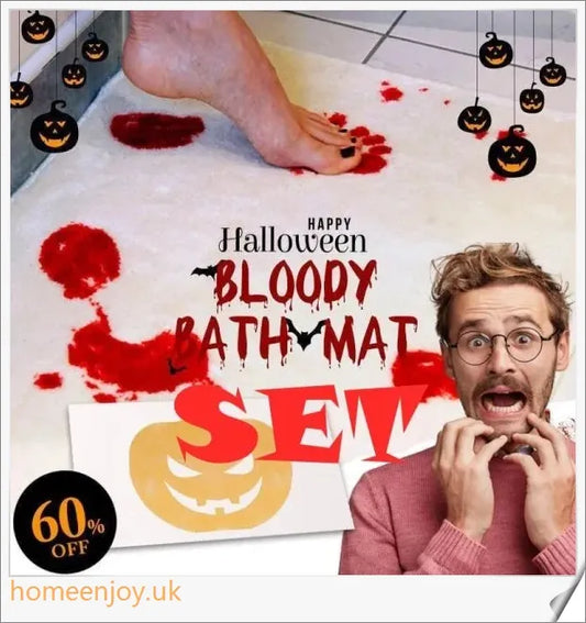 Bloody colour changing bath mat that turns a shocking red when wet, creating a terrifying bathroom scene