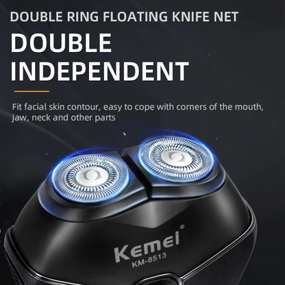 Men's Electric Shaver with dual floating heads, wet and dry shaving capabilities, and long-lasting rechargeable battery
