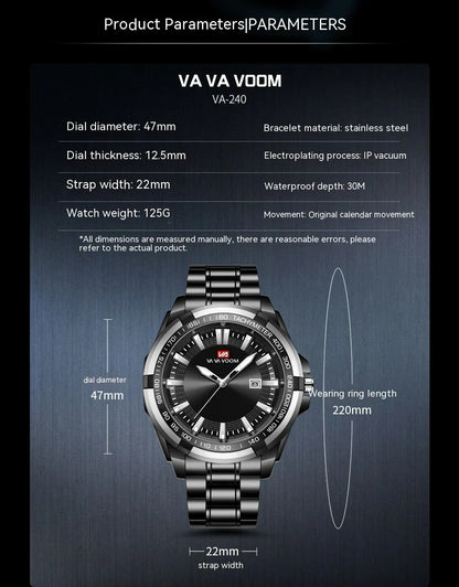 A stylish steel belt watch with a luminous dial and a durable chain, embodying British elegance and quality