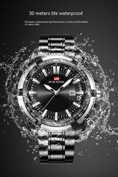 A stylish steel belt watch with a luminous dial and a durable chain, embodying British elegance and quality