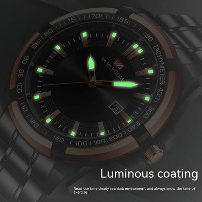 A stylish steel belt watch with a luminous dial and a durable chain, embodying British elegance and quality