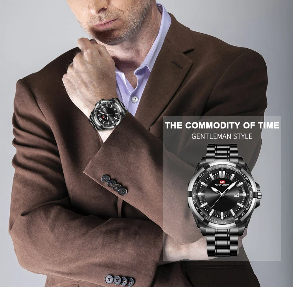 A stylish steel belt watch with a luminous dial and a durable chain, embodying British elegance and quality