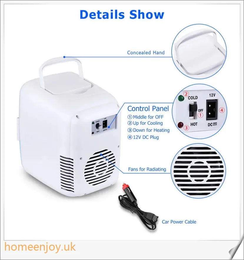 Compact 4L car refrigerator with cooling and warming capabilities, perfect for road trips and outdoor adventures