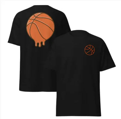 Men's thin polyester mesh short-sleeved T-shirt on a hanger, showing ball-style pattern, available in multiple colours.