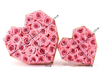 Valentine's Day preserved silk flower gift box in pink with roses, large 25x20x18 cm size for lasting romantic display
