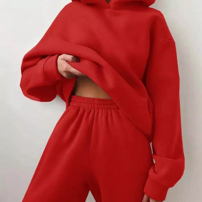 Women's casual hooded sweater two-piece suit in corduroy fabric, available in multiple colours and sizes