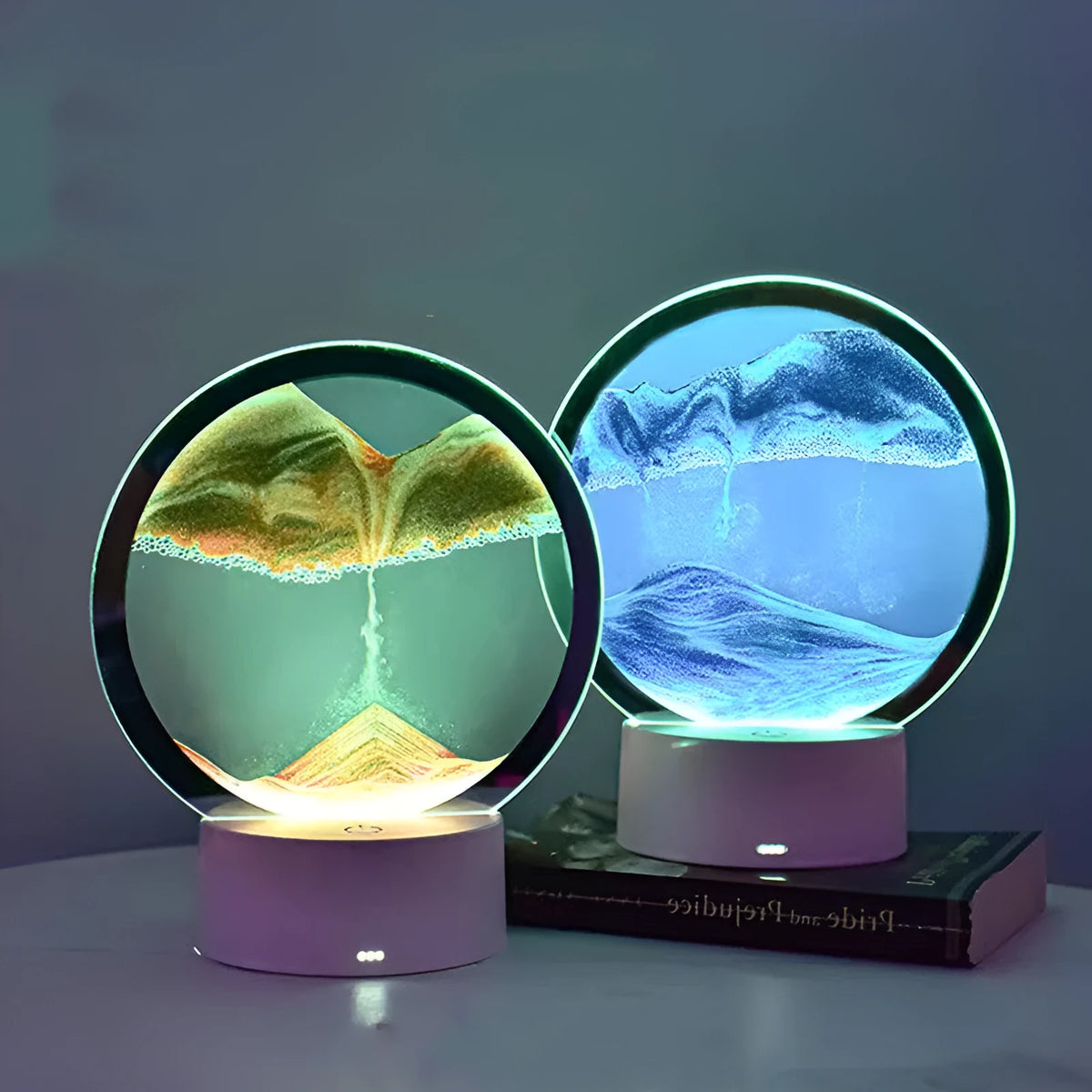 Creative 3D quicksand design table lamp with glass shade and USB power cord