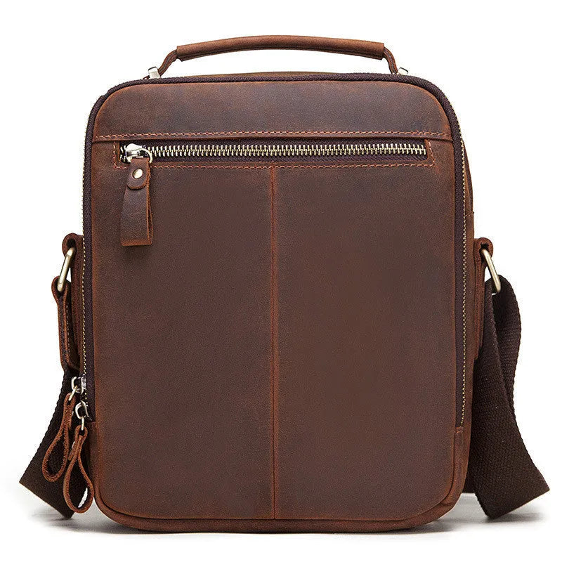 Men's brown Crazy Horse leather retro crossbody bag with single shoulder strap