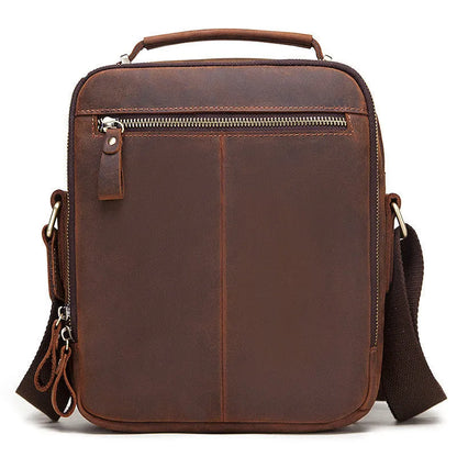 Men's brown Crazy Horse leather retro crossbody bag with single shoulder strap