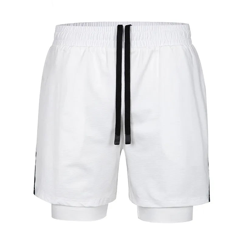 Men's small plaid quick-dry sports shorts in polyester, shown in multiple colours including army green and fluorescent yellow.